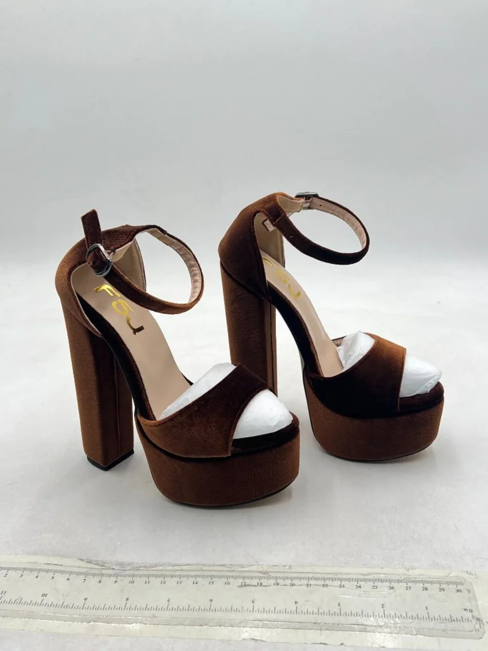 FSJ Brown Sexy Ankle Strap Platform Sandal Chunky High Heel Open Toe Summer Shoe